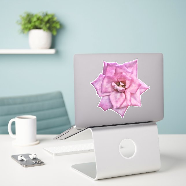 Pink Rose Art Sticker (Laptop On Desk)