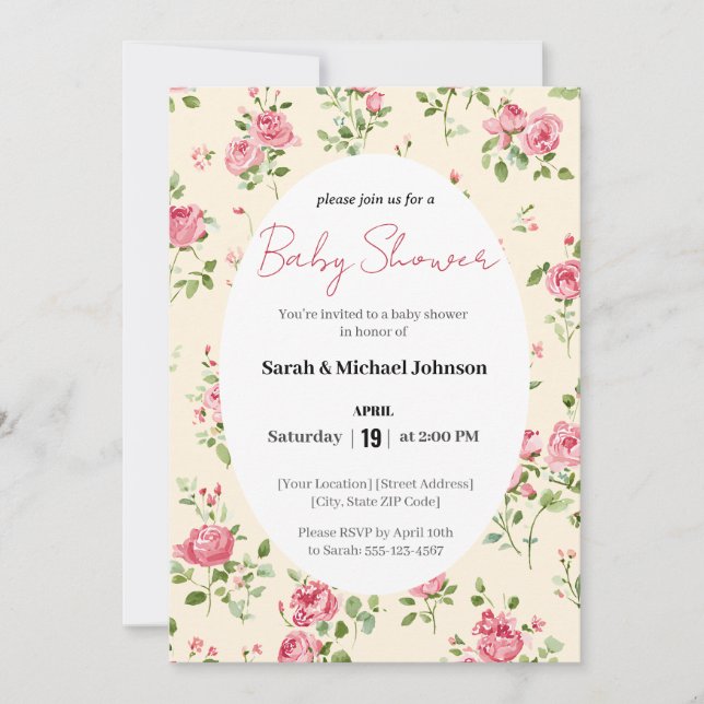 Pink Rose Baby Shower Invitation (Front)