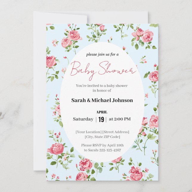 Pink Rose Baby Shower Invitation (Front)