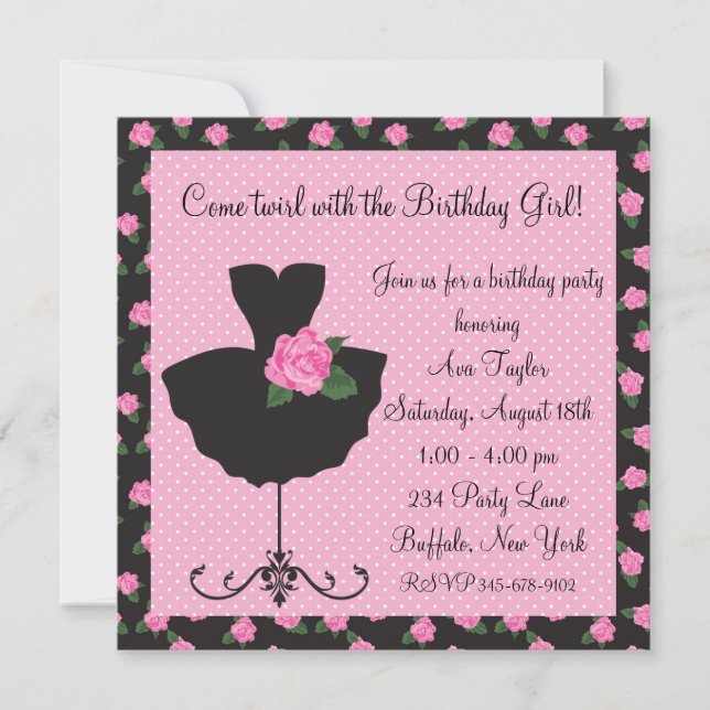 Pink Rose Ballerina Birthday Party Invitation (Front)