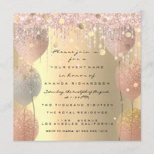 Pink Rose Ballon Sweet 16th Bridal Shower Invitation
