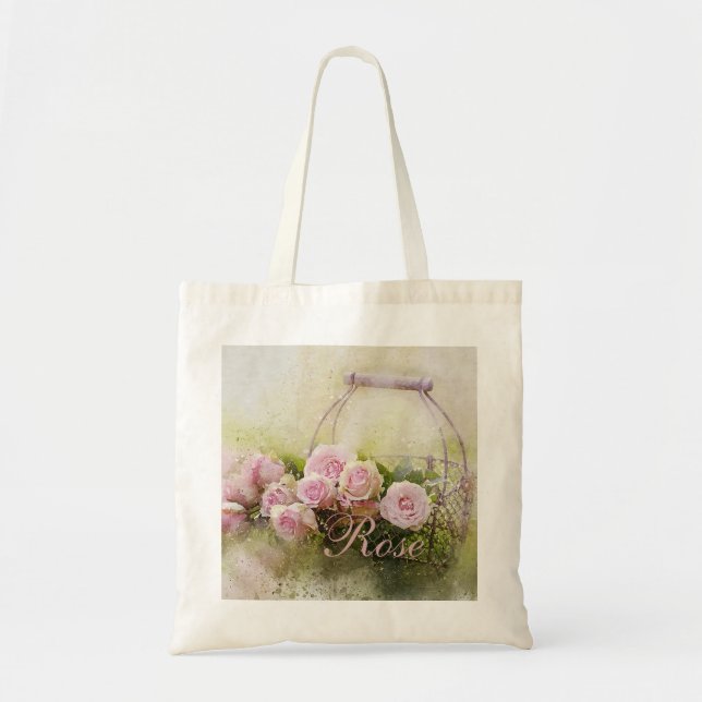 Pink Rose Basket Tote Bag (Front)