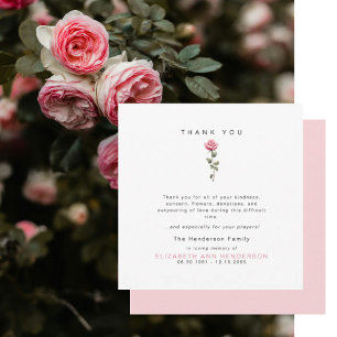 Pink Rose Bereavement Funeral Square Thank You Invitation