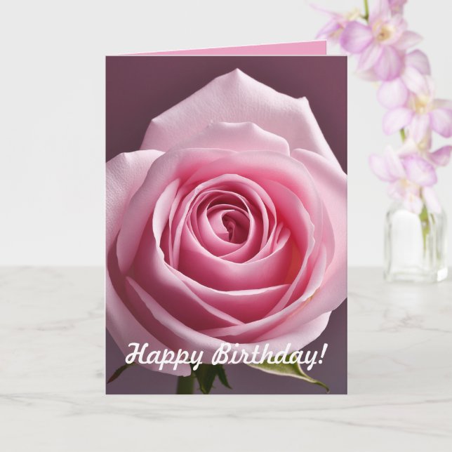 Pink Rose Birthday Greeting Card (Orchid)