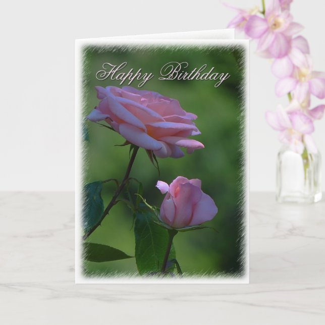 Pink Rose Birthday Greetings Card (Orchid)