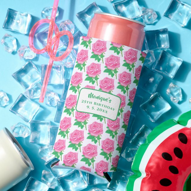 Pink Rose Birthday Seltzer Can Cooler (In Situ Summer)