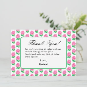 Pink Rose Birthday Thank You Card