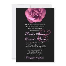 Pink Rose Black Background Wedding Invitation