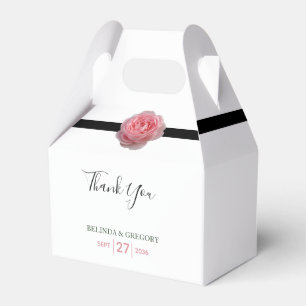 Pink Rose Black Ribbon Wedding Favor Box