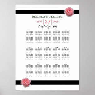 Pink Rose Black Ribbon Wedding Seating Chart