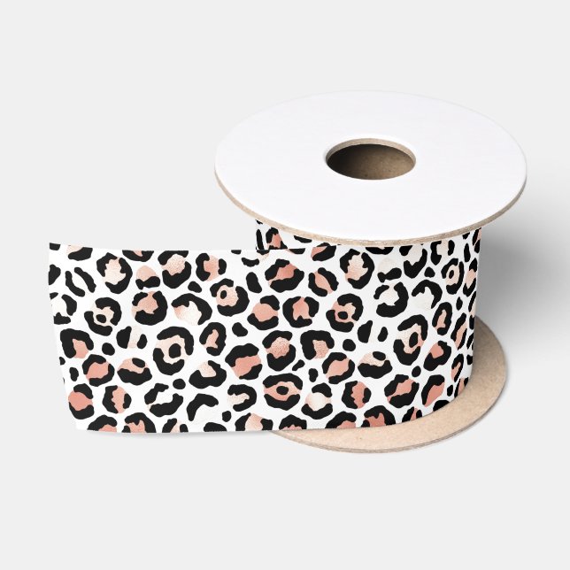 Pink Rose Black White Leopard    Satin Ribbon (Spool)
