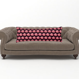 Pink Rose Bloom on Black Floral Pattern Body Pillow