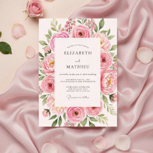 Pink Rose Bloom Wedding Invitation