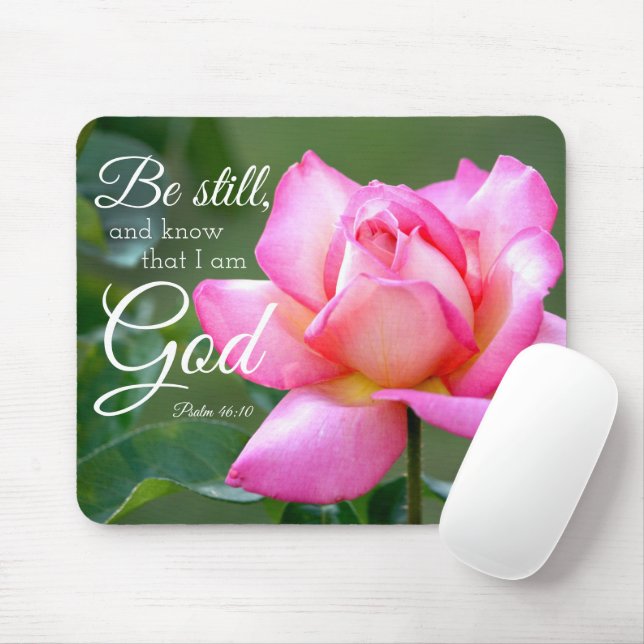 Pink Rose Blossom Be Still Psalm 46:10 Mouse Pad (With Mouse)