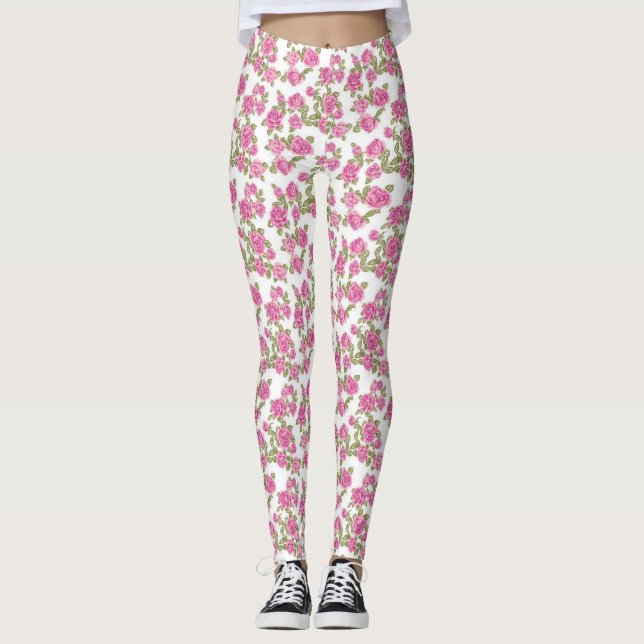Pink Rose Blossoms Leggings (Front)