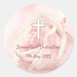 Pink rose blush girl Dedication Classic Round Sticker