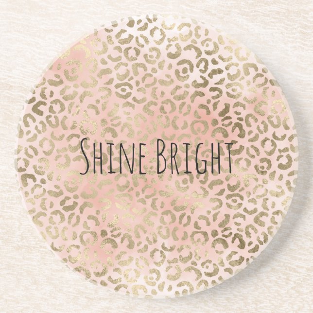 Pink Rose Blush Gold Leopard Animal Print    Coaster (Front)