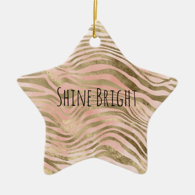 Pink Rose Blush Gold Leopard Zebra Animal Print   Ceramic Ornament (Front)