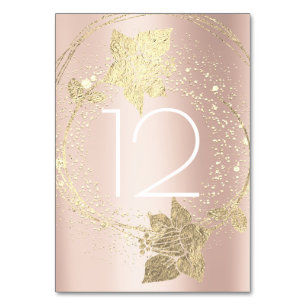 Pink Rose Blush Gold Wreath Vertical Table Number