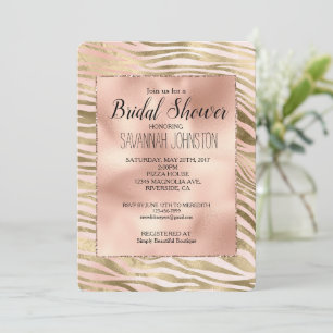 Pink Rose Blush Gold Zebra Animal Bridal Shower Invitation