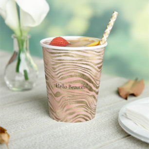 Pink Rose Blush Gold Zebra Animal Print    Paper Cups