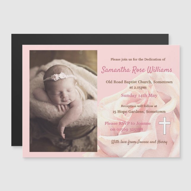Pink rose blush magnetic invitation (Front/Back)