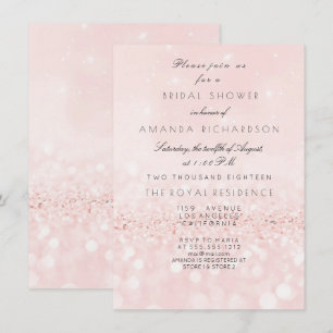 Pink Rose Blush Pastel  Glitter Bridal Shower Invitation