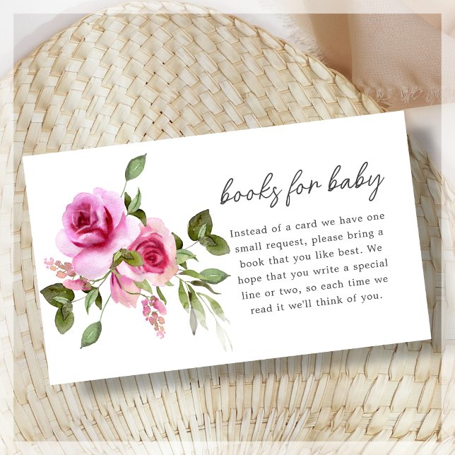 Pink Rose | Book Request Baby Shower  Enclosure Card (Creator Uploaded)