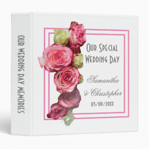 Pink rose border bouquet wedding binder
