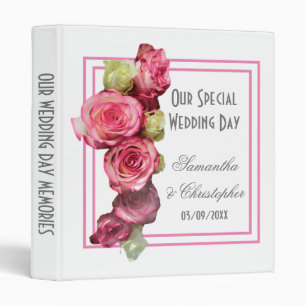 Pink rose border bouquet wedding binder