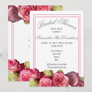 Pink rose border summer bridal shower invitation