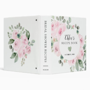 Pink Rose Botanical Bridal Shower Recipe Book Binder
