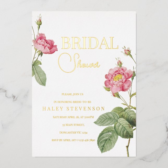 Pink Rose Botanical Floral Chic Bridal Shower (Front)