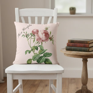 Pink Rose Botanical Throw Pillow