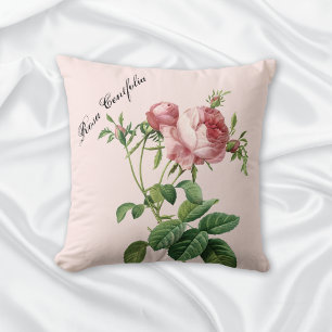Pink Rose Botanical Throw Pillow