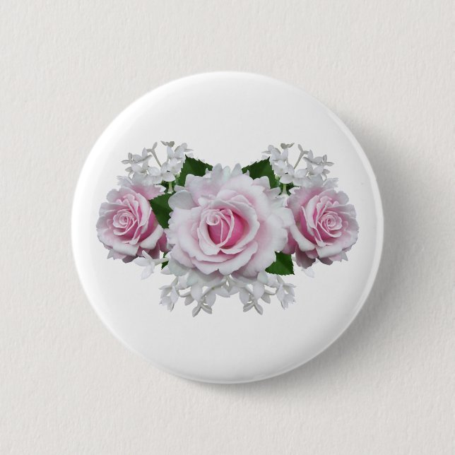 Pink Rose Bouquet 2 Inch Round Button (Front)