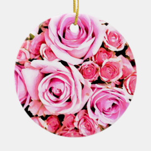 Pink rose bouquet ceramic ornament