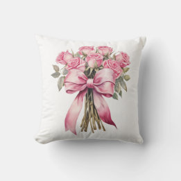Pink Rose Bouquet – Elegant Floral Home Decor Throw Pillow