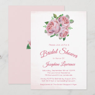 Pink Rose Bouquet Floral Bridal Shower Invitations