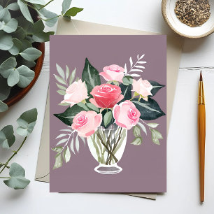 Pink Rose Bouquet Floral Feminine Watercolor Postcard