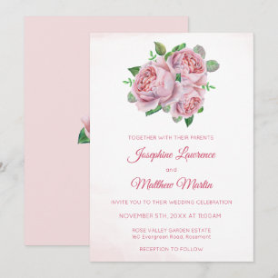 Pink Rose Bouquet Floral Wedding Invitations
