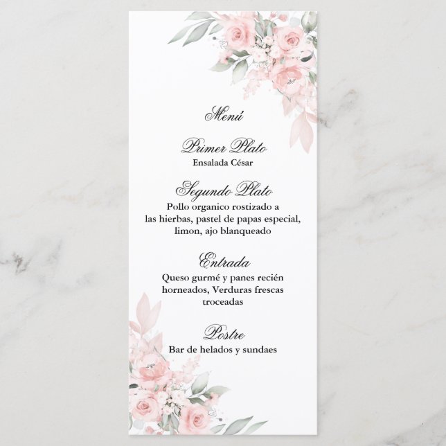 Pink rose bouquet menu for quinceañera (Front)