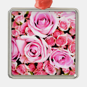 Pink rose bouquet metal ornament