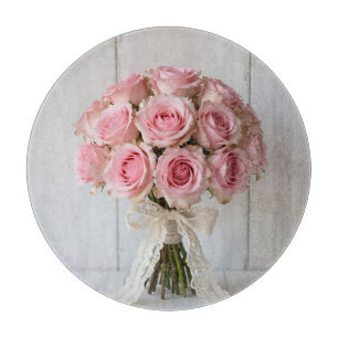 Pink Rose Bouquet Pearl Lace Romantic Cutting Board