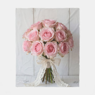 Pink Rose Bouquet Pearl Lace Romantic Fleece Blanket