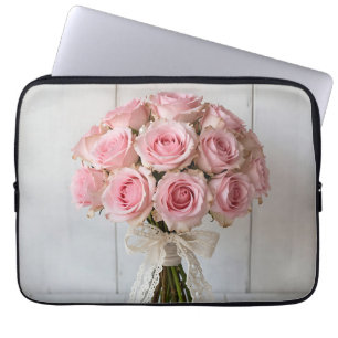 Pink Rose Bouquet Pearl Lace Romantic Laptop Sleeve