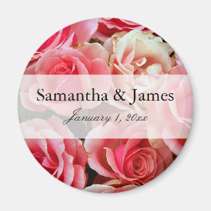 Pink Rose Bouquet Personalized Wedding Magnet