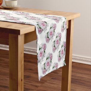 Pink Rose Bouquet Short Table Runner