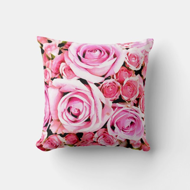Pink rose bouquet throw pillow (Front)