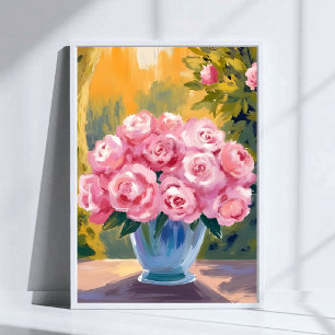 Pink Rose Bouquet   Watercolor Floral Vase Poster